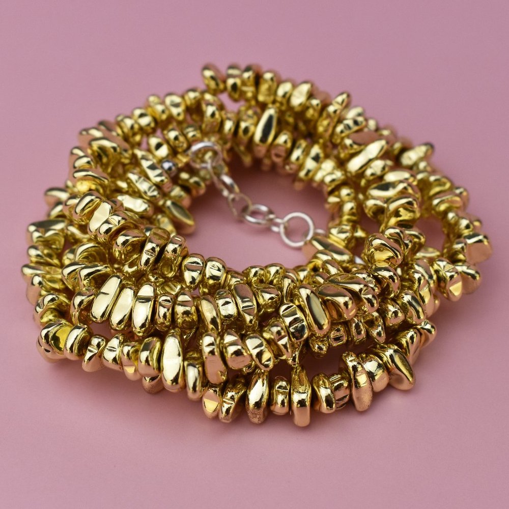 Gold hematite chunky necklace long, unique unusual stone necklace